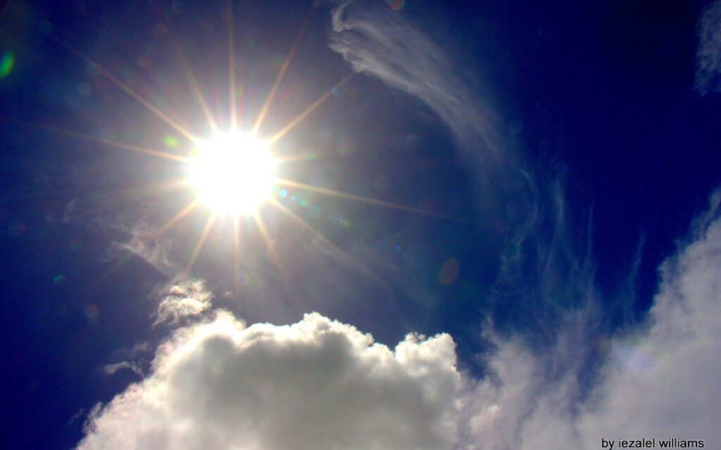 White clouds in a blue sky
